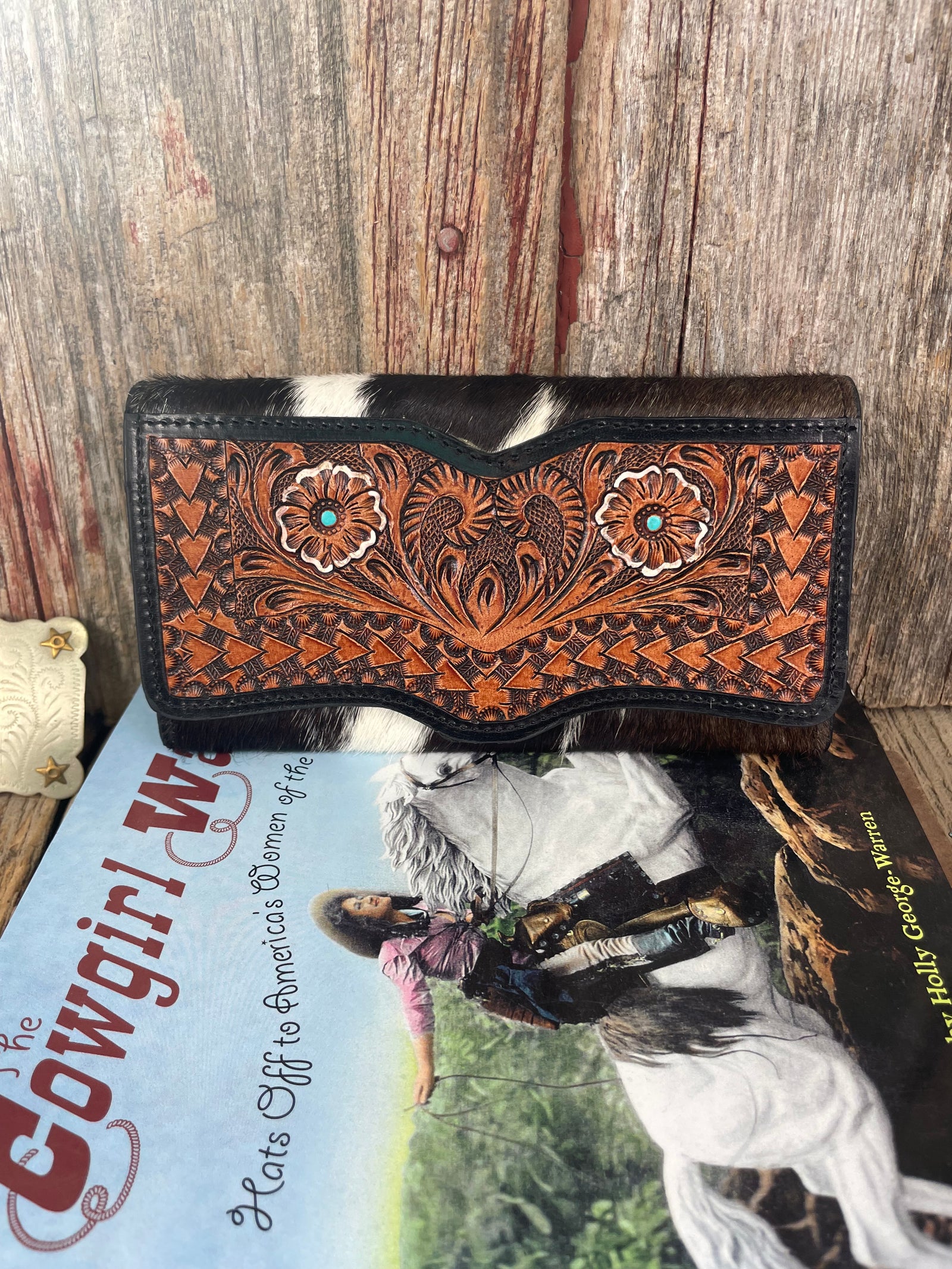 Tooled Leather & Cowhide Wallet