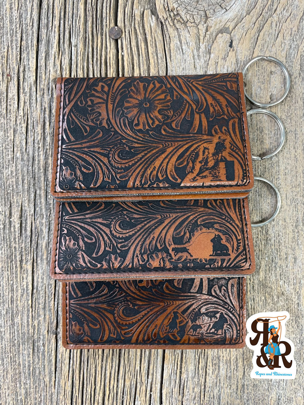 Tooled Leatherette Keychain Card Holder