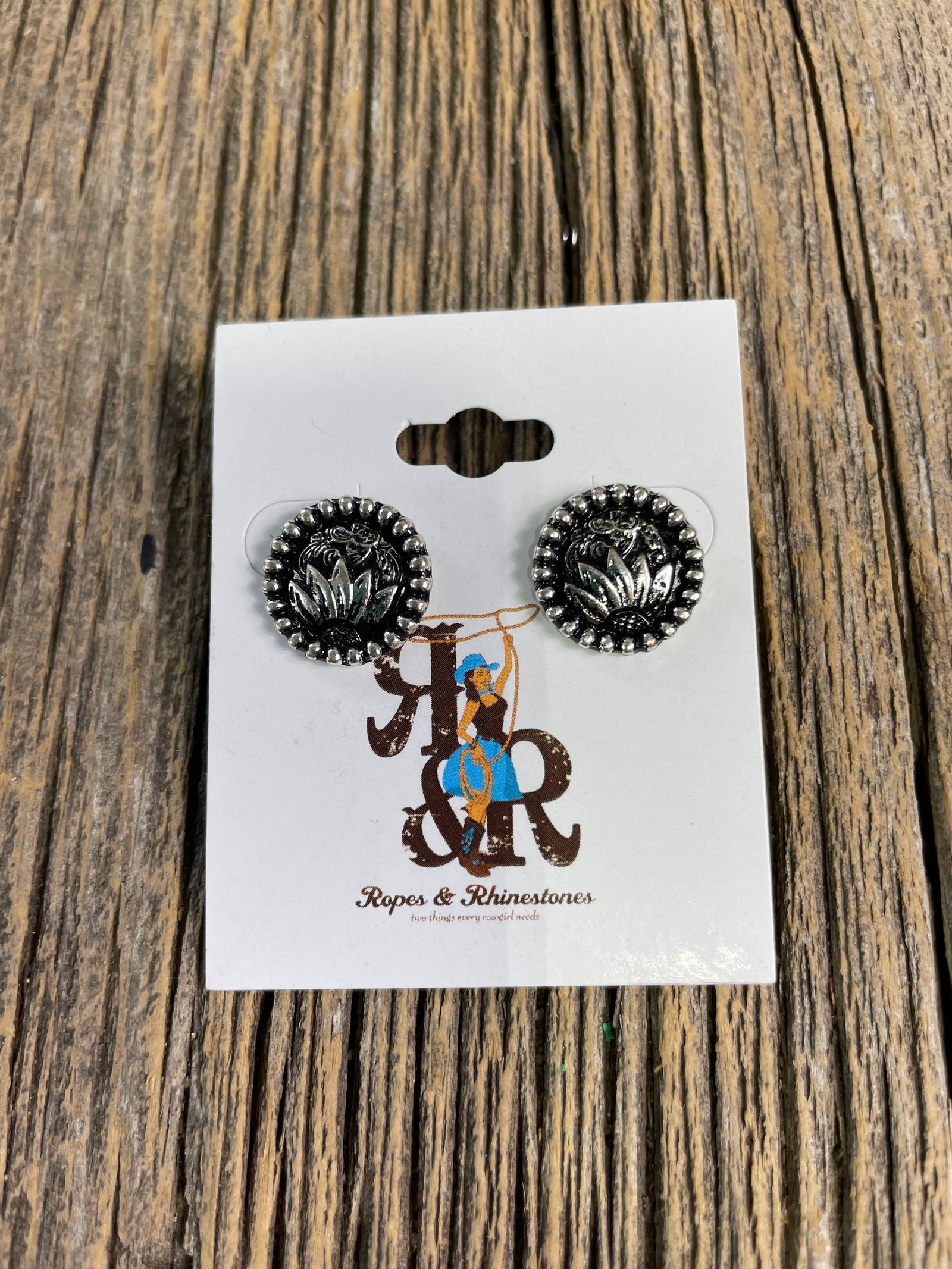 Flower Engraved Silver Look Earrings