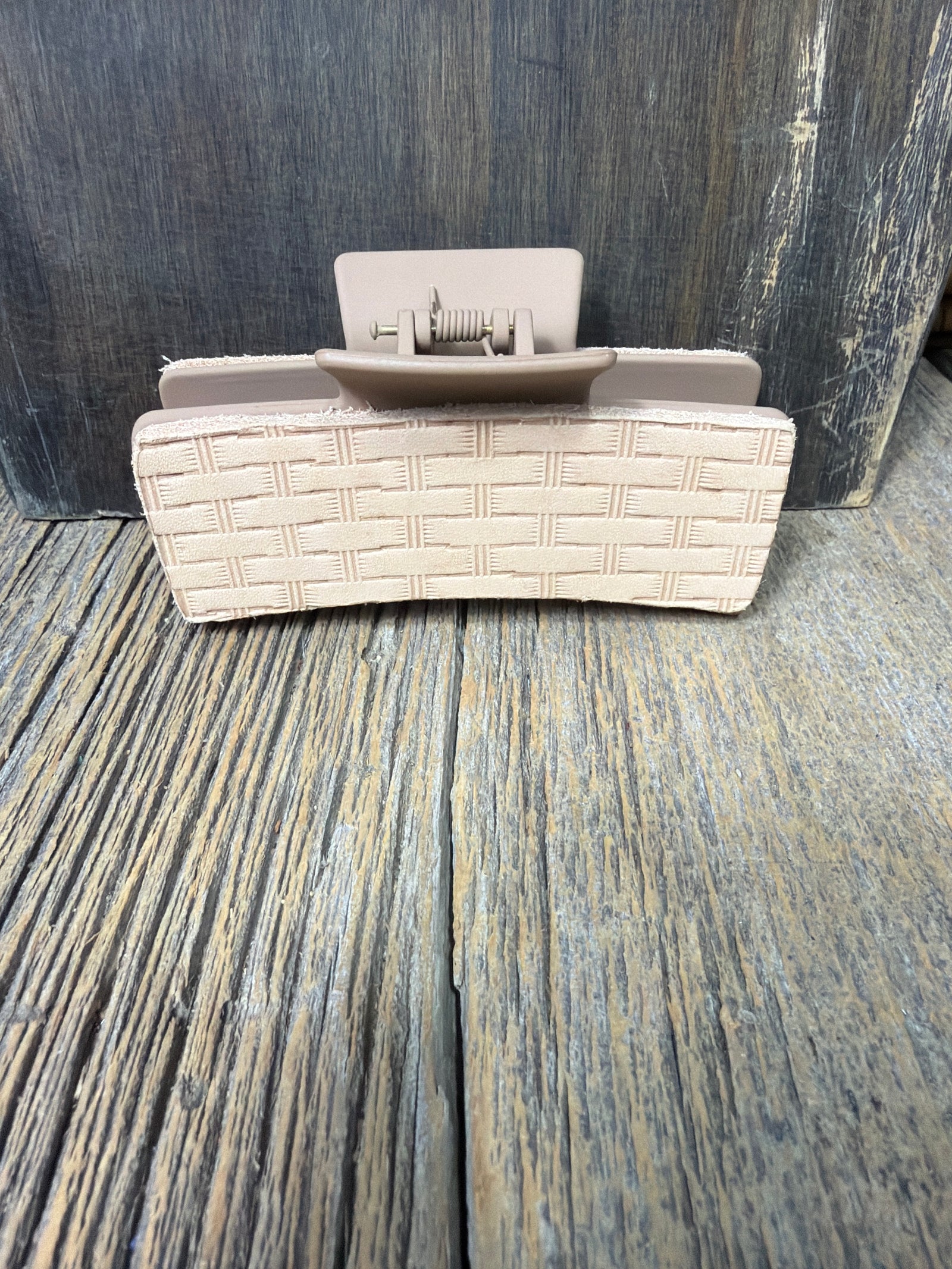 Hand stamped leather hair clip