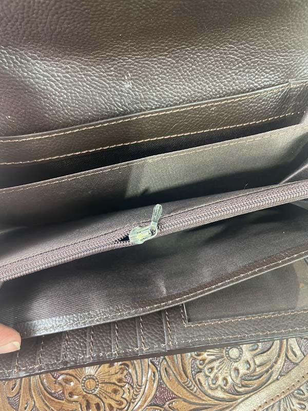 Tooled Leather Tri Fold Wallet