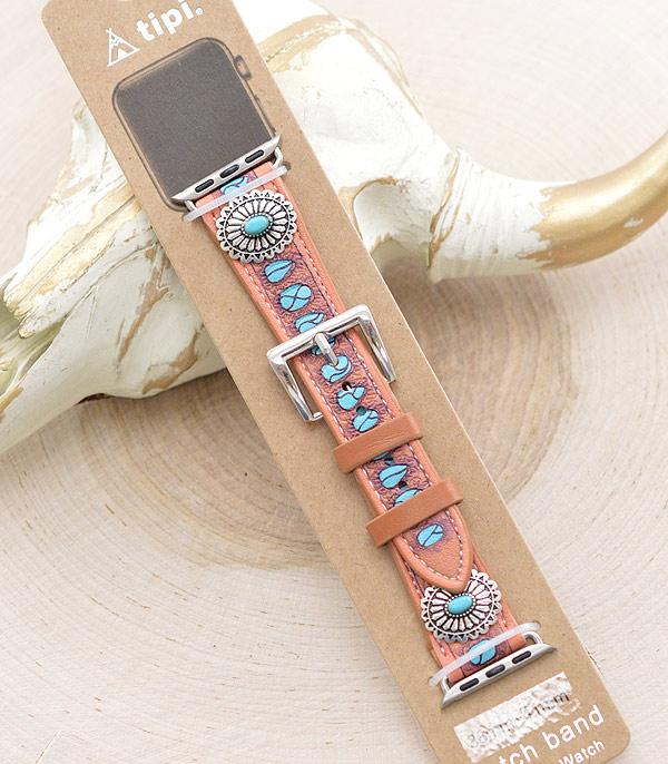 Tooled Turquoise Stone and Concho Apple Watch Band