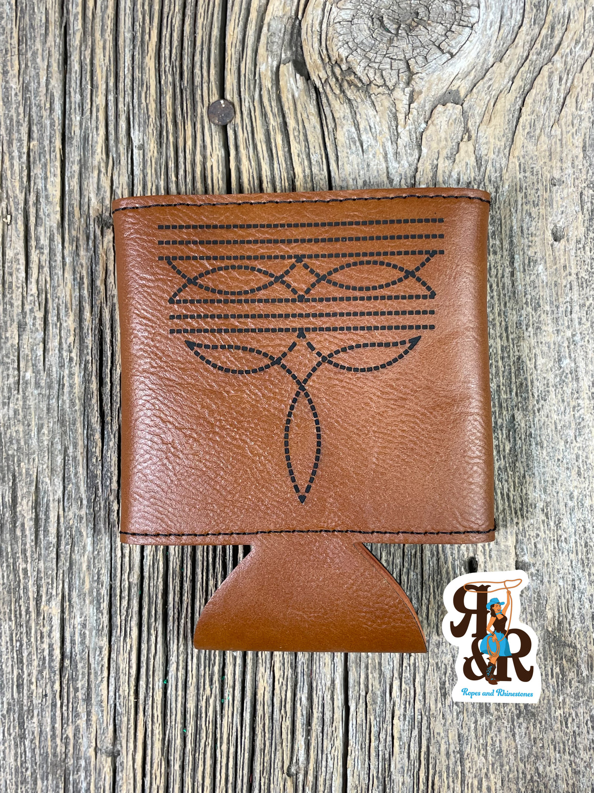 Boot Stitch Leatherette Can Cooler