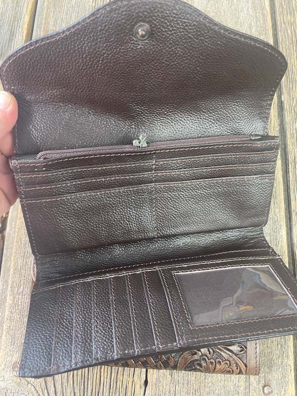 Tooled Leather Tri Fold Wallet