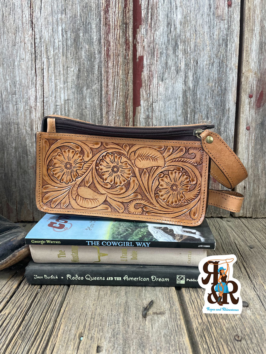 Tooled Leather Zipper Travel Bag