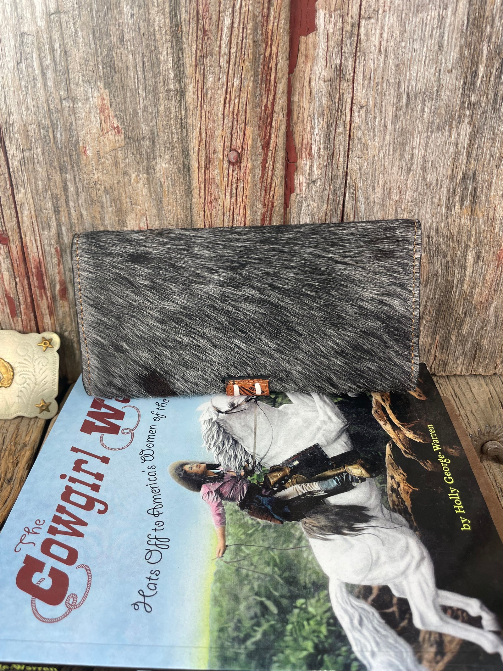 Tooled Leather & Cowhide White Stitch Wallet