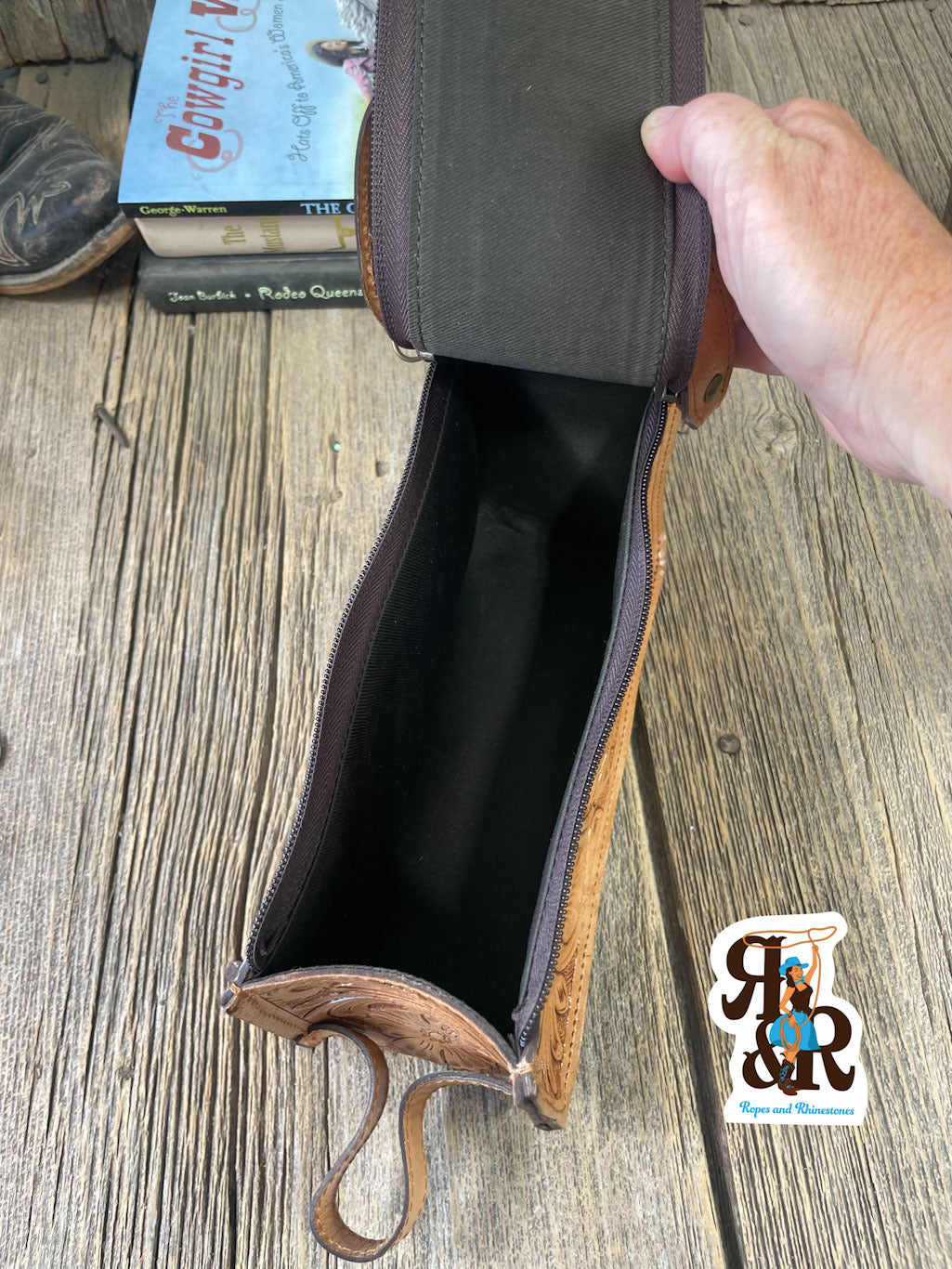 Tooled Leather Zipper Travel Bag