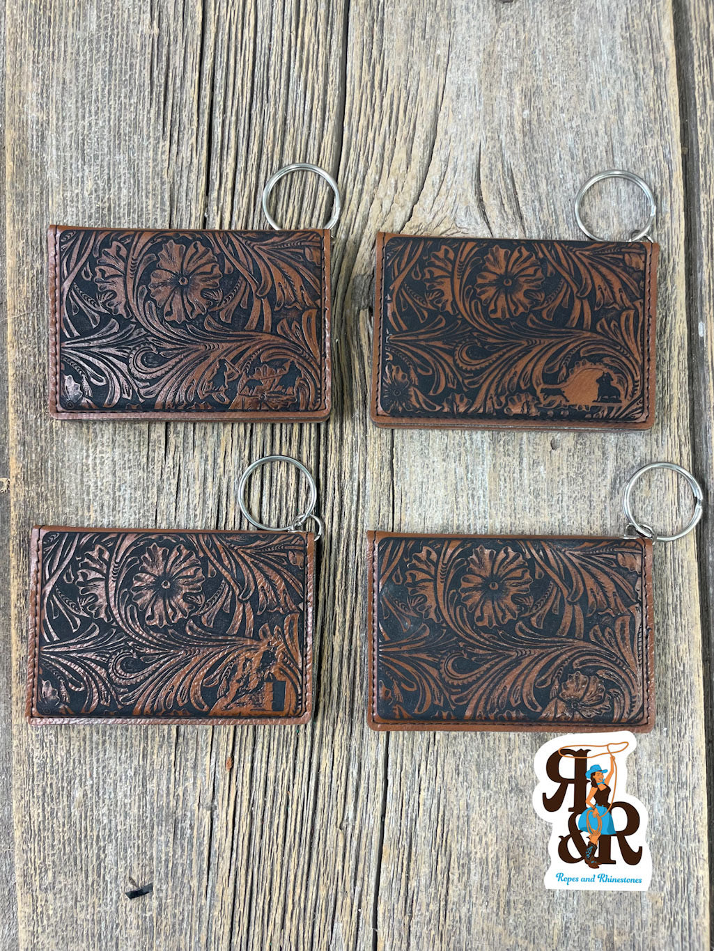 Tooled Leatherette Keychain Card Holder