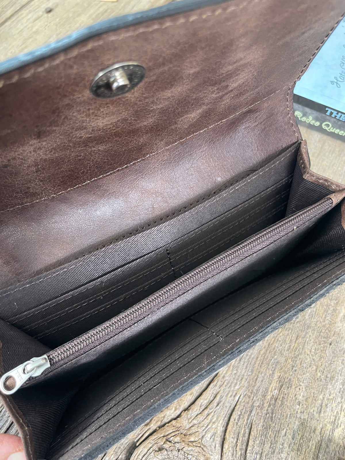 Tooled Leather Turquoise Stones &amp; Cowhide Wallet