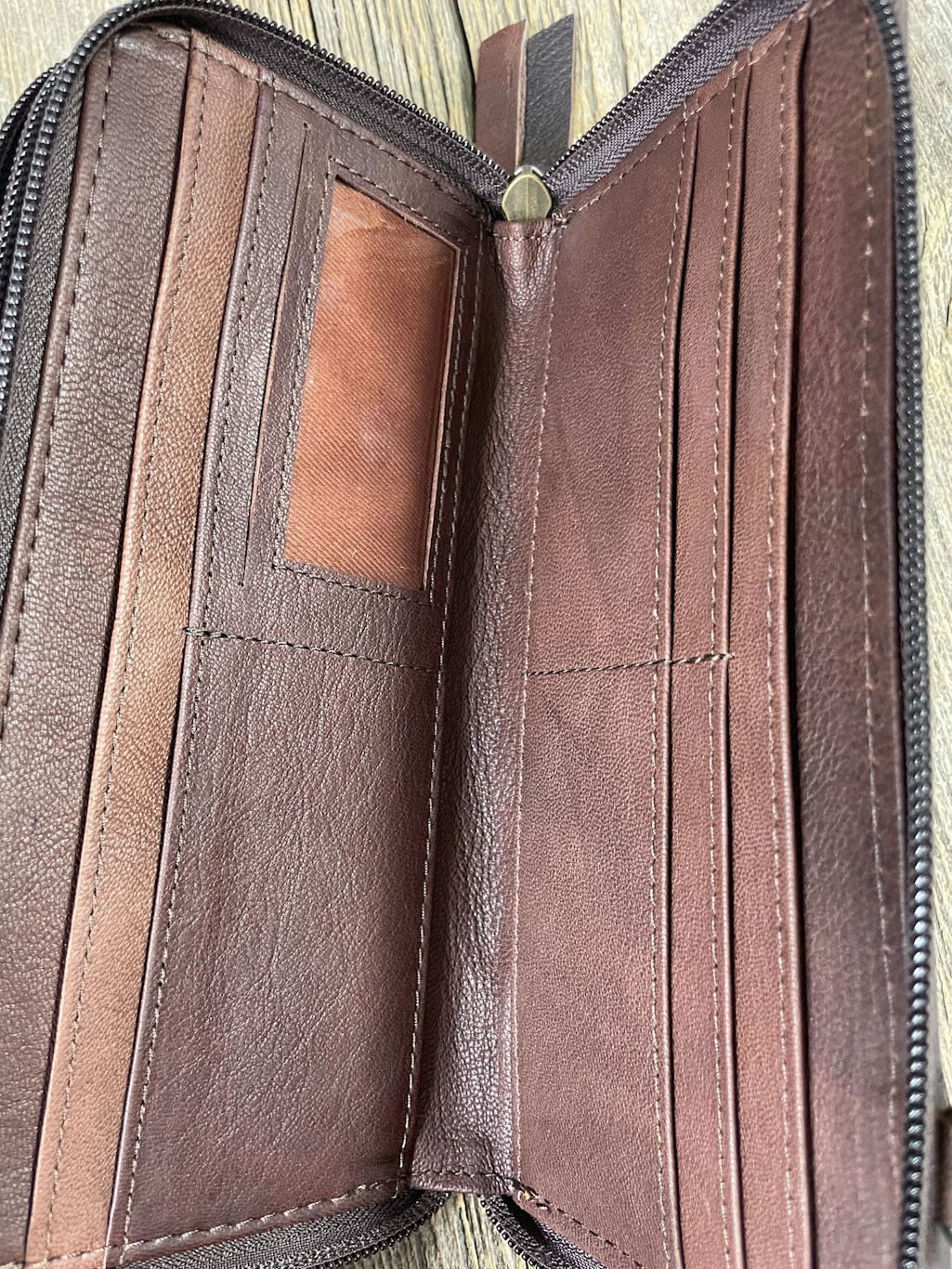 Tooled Leather Double Zip Wallet