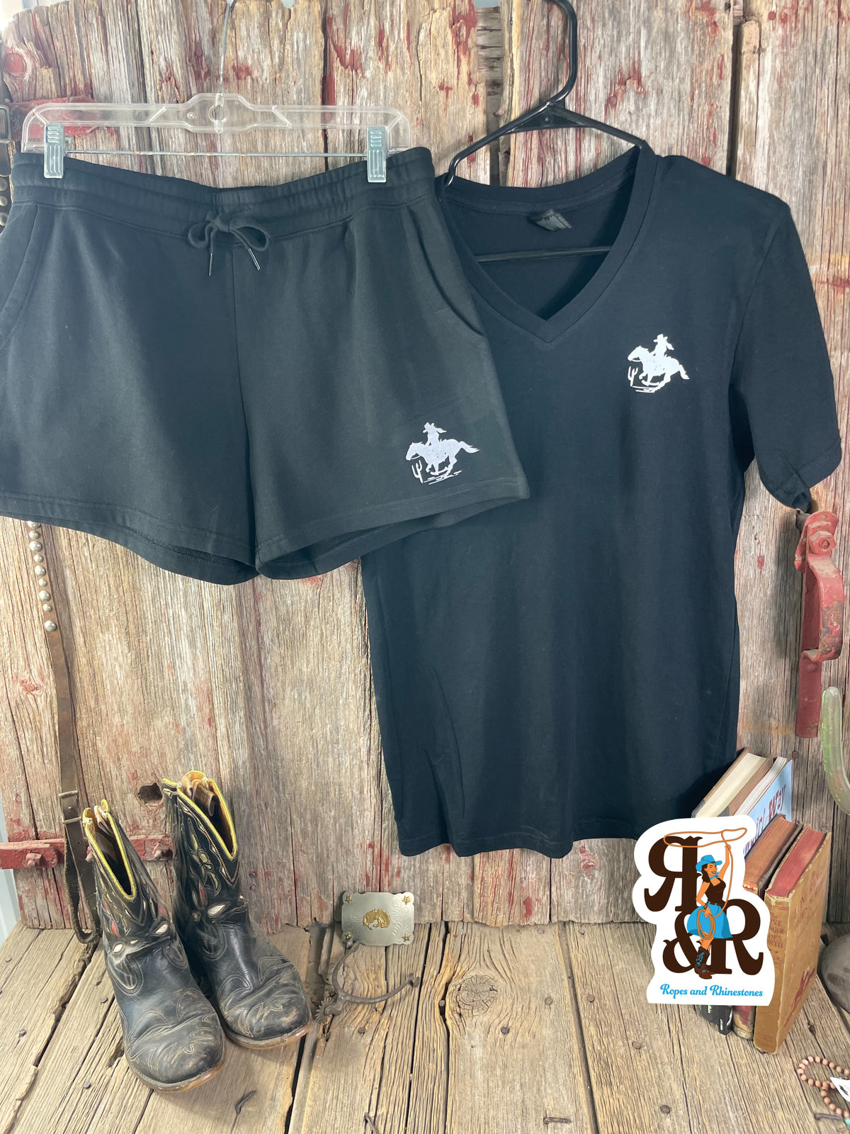 Running Cowgirl V Neck Tee