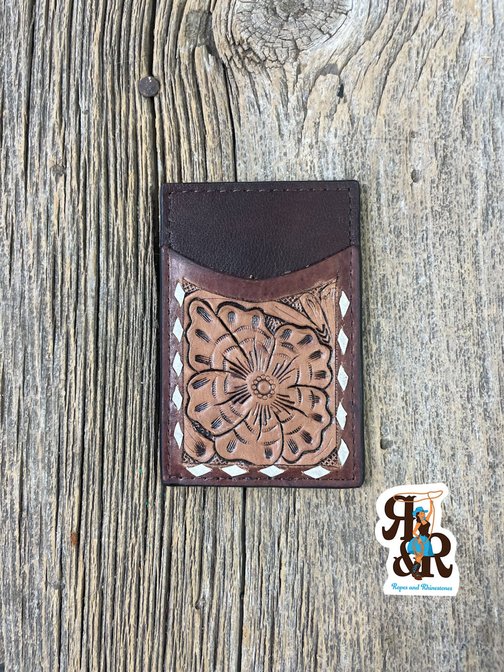 Tooled Leather Card Wallet Buckstitch