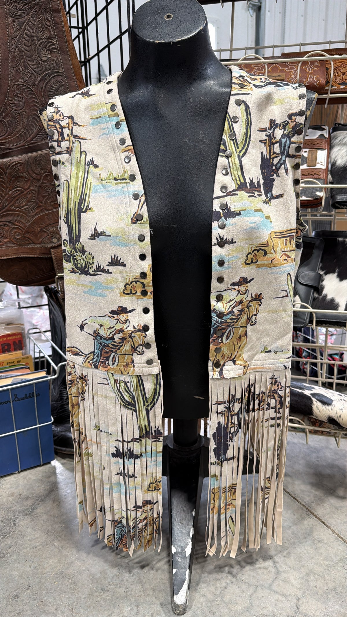 Vintage Cowboy Cactus Fringe Vest