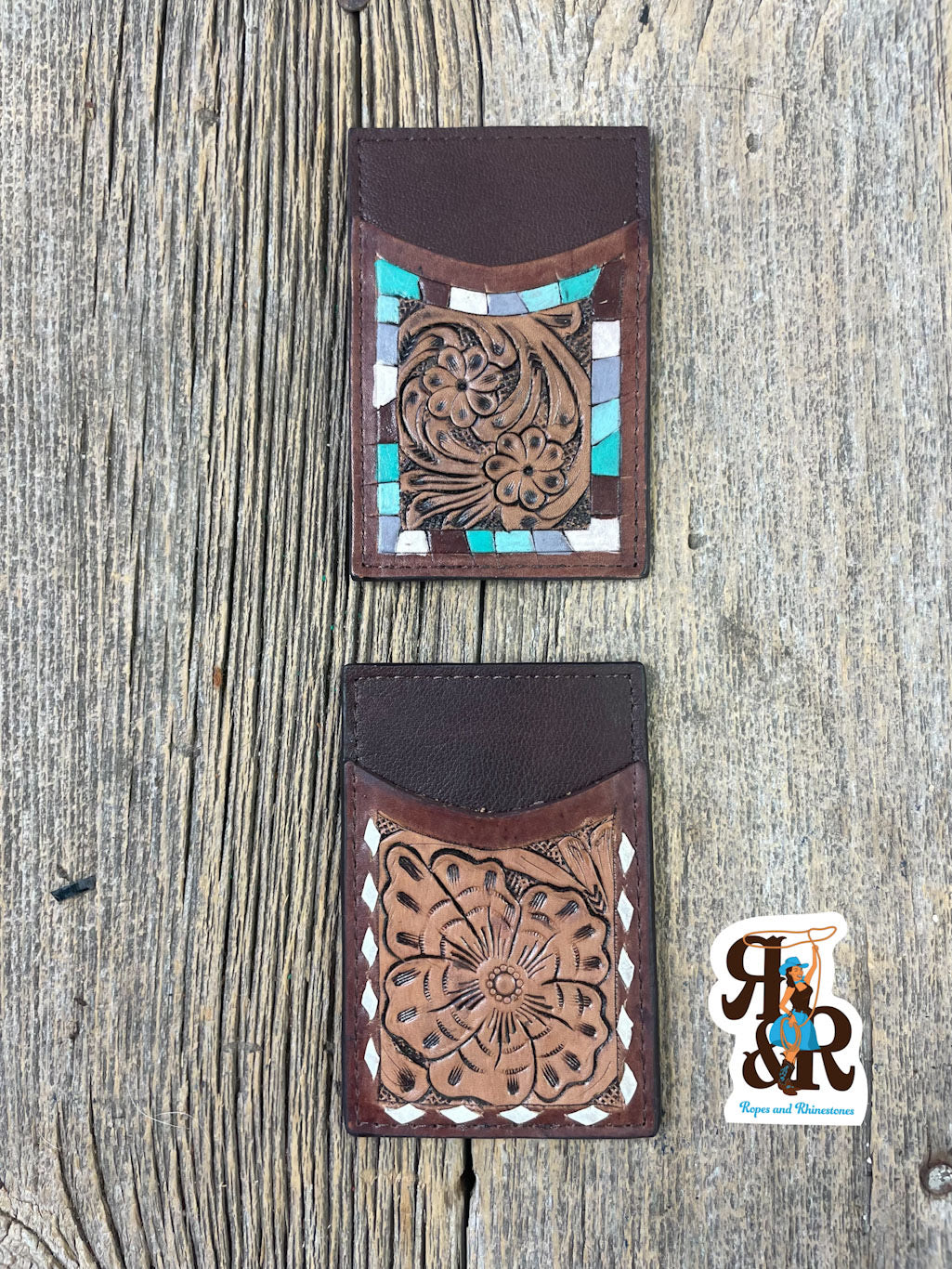 Tooled Leather Card Wallet Buckstitch