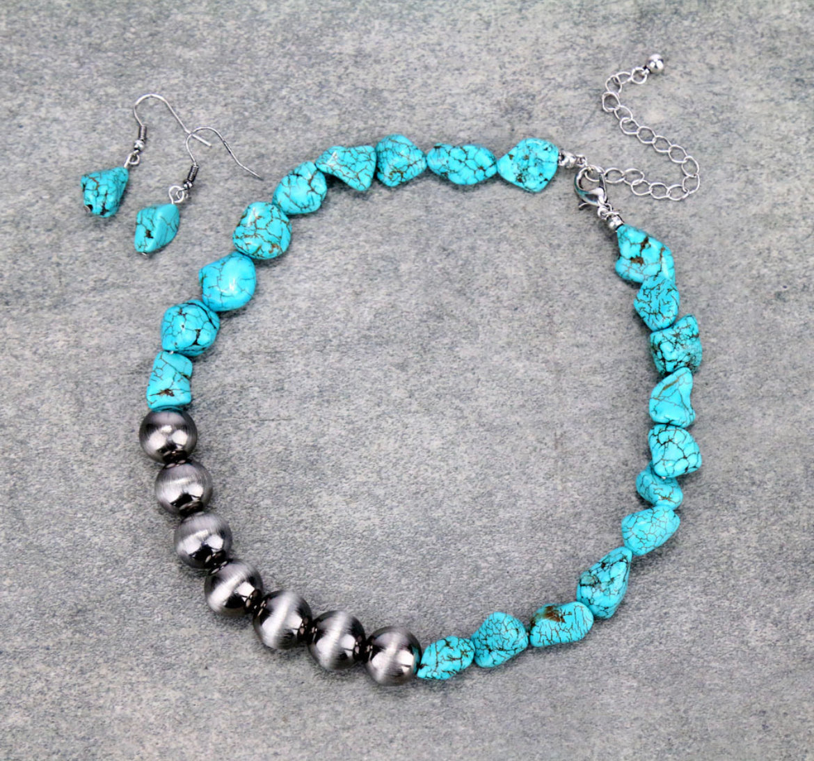 Turquoise Nugget &amp; Western Pearl Necklace Set