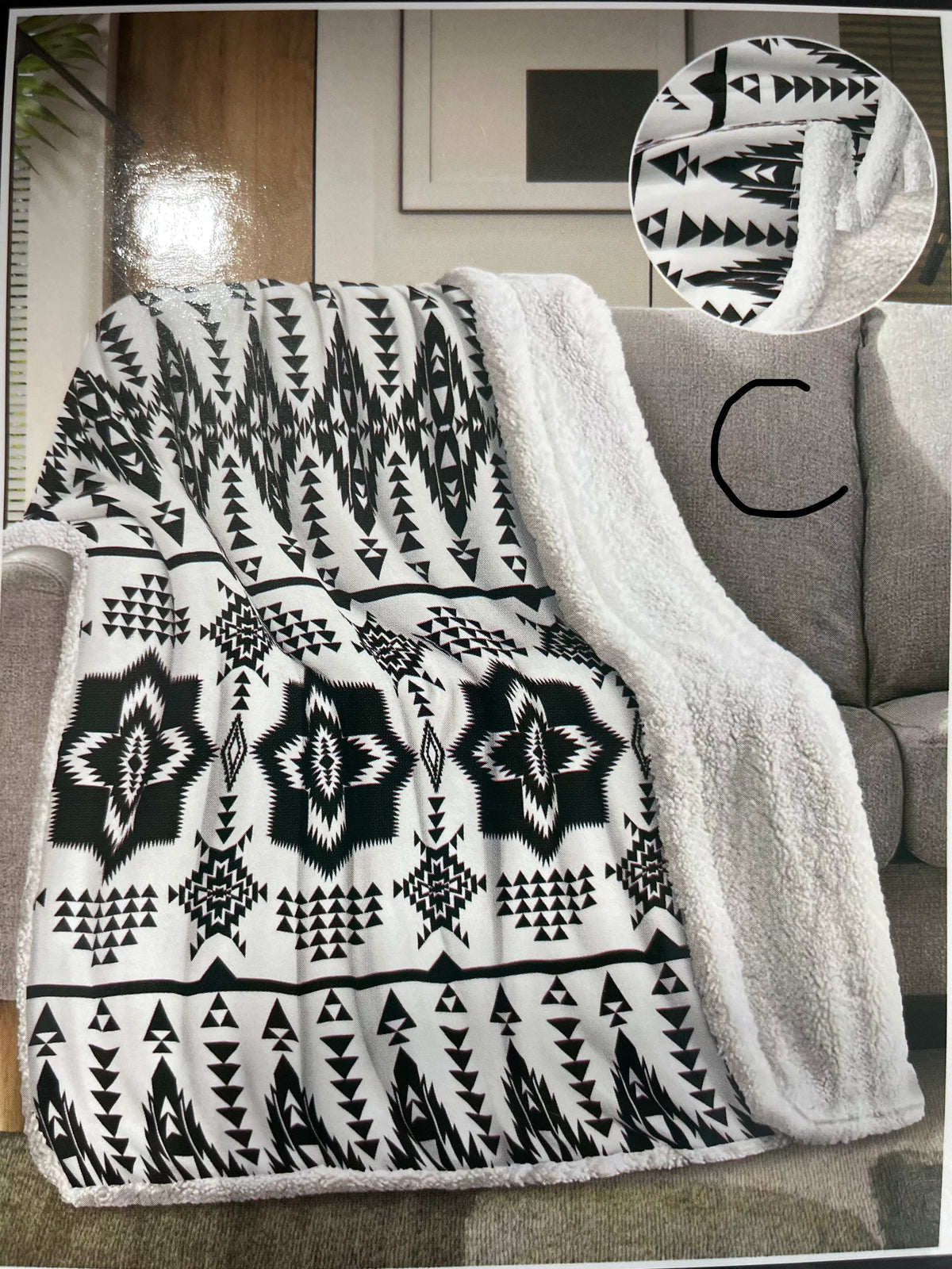 Western Print Plush &amp; Sherpa Queen Throw Blanket