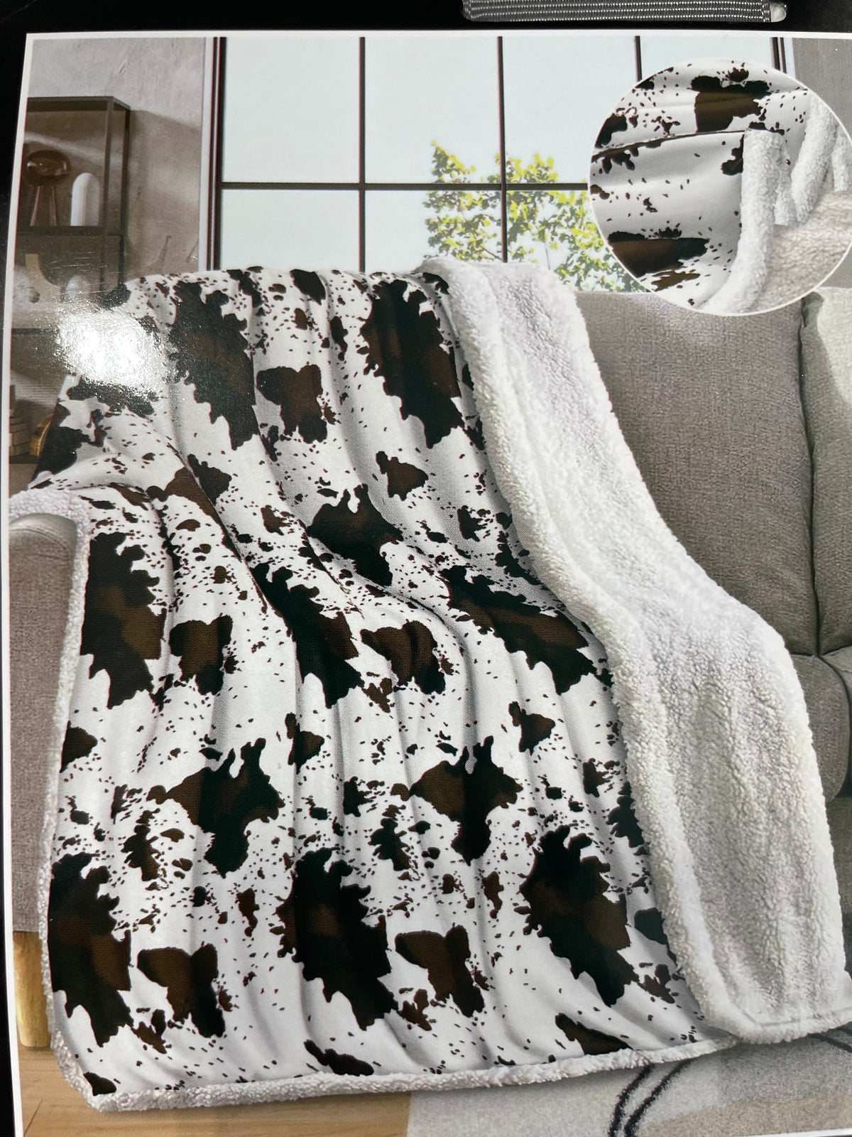 Western Print Plush &amp; Sherpa Queen Throw Blanket