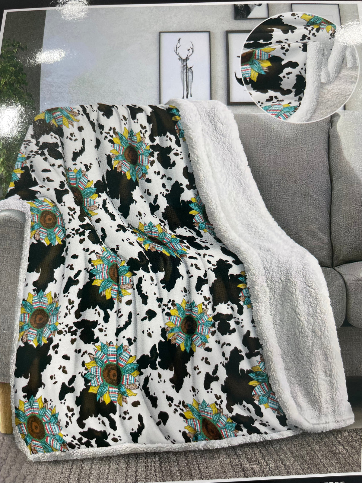 Western Print Plush &amp; Sherpa Queen Throw Blanket