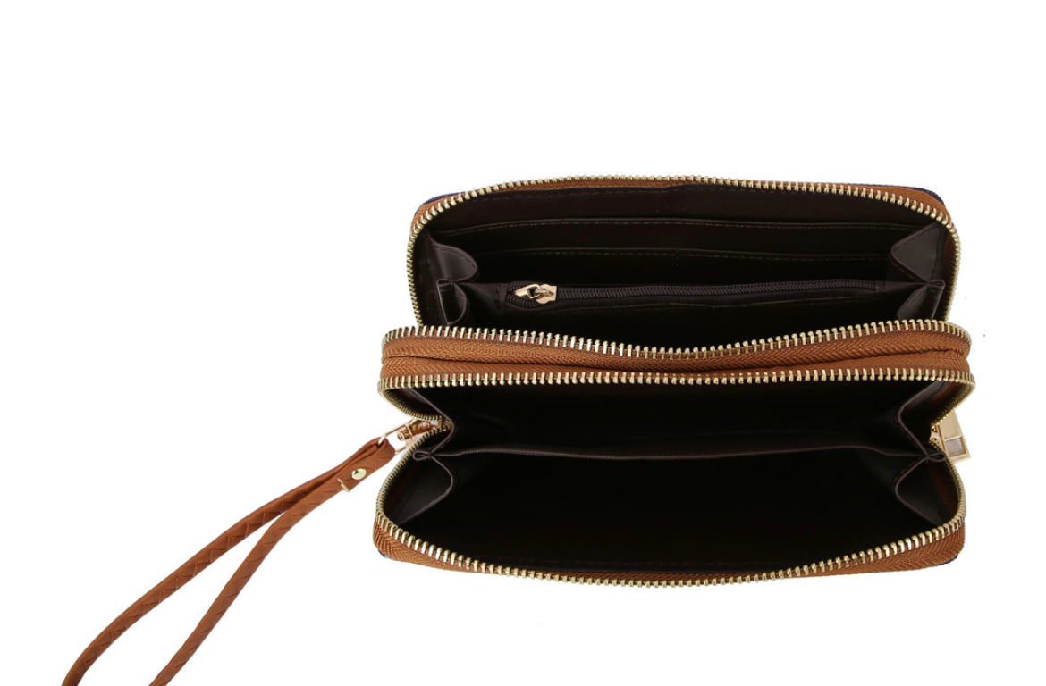 Tan Aztec Double Zip Wallet