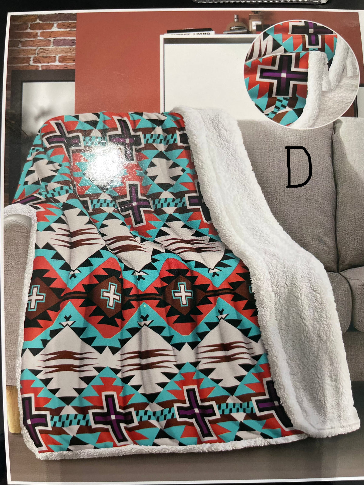 Western Print Plush &amp; Sherpa Queen Throw Blanket