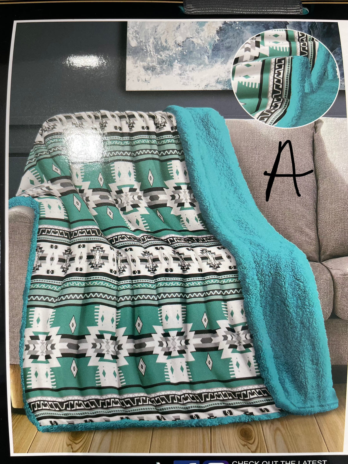 Western Print Plush &amp; Sherpa Queen Throw Blanket