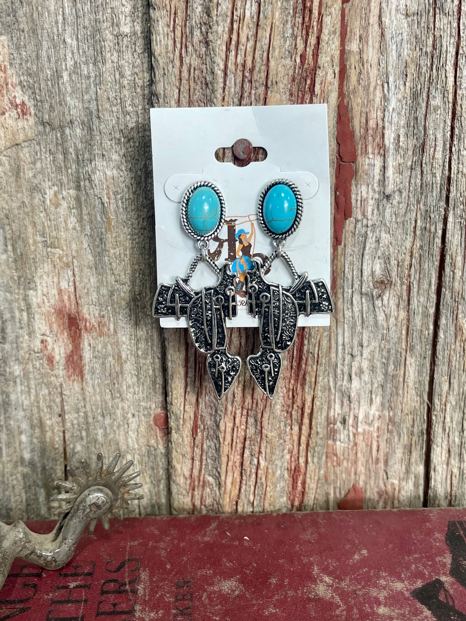Vintage Saddle & Turquoise Earrings