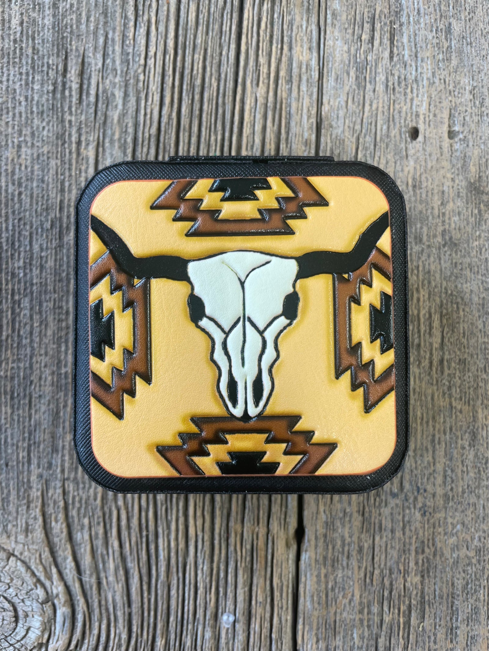 Cow Skull Aztec Travel Jewelry Box