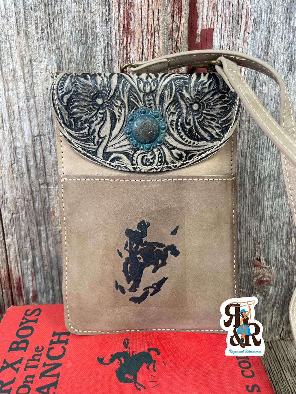 Belt Loop Cross Body Tooled Leather Bucking Bronc Purse