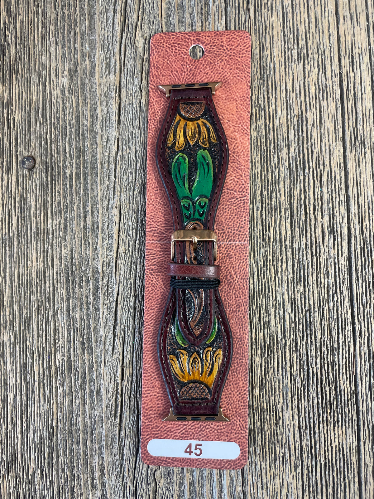 Tooled Leather Sunflower Cactus Apple Watch Band Turquoise