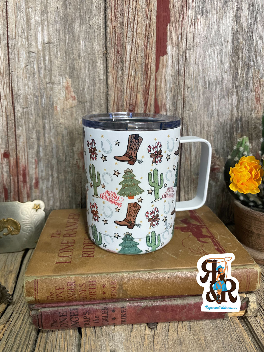 Merry Christmas Cowboy Boot &amp; Cactus Handle Cup