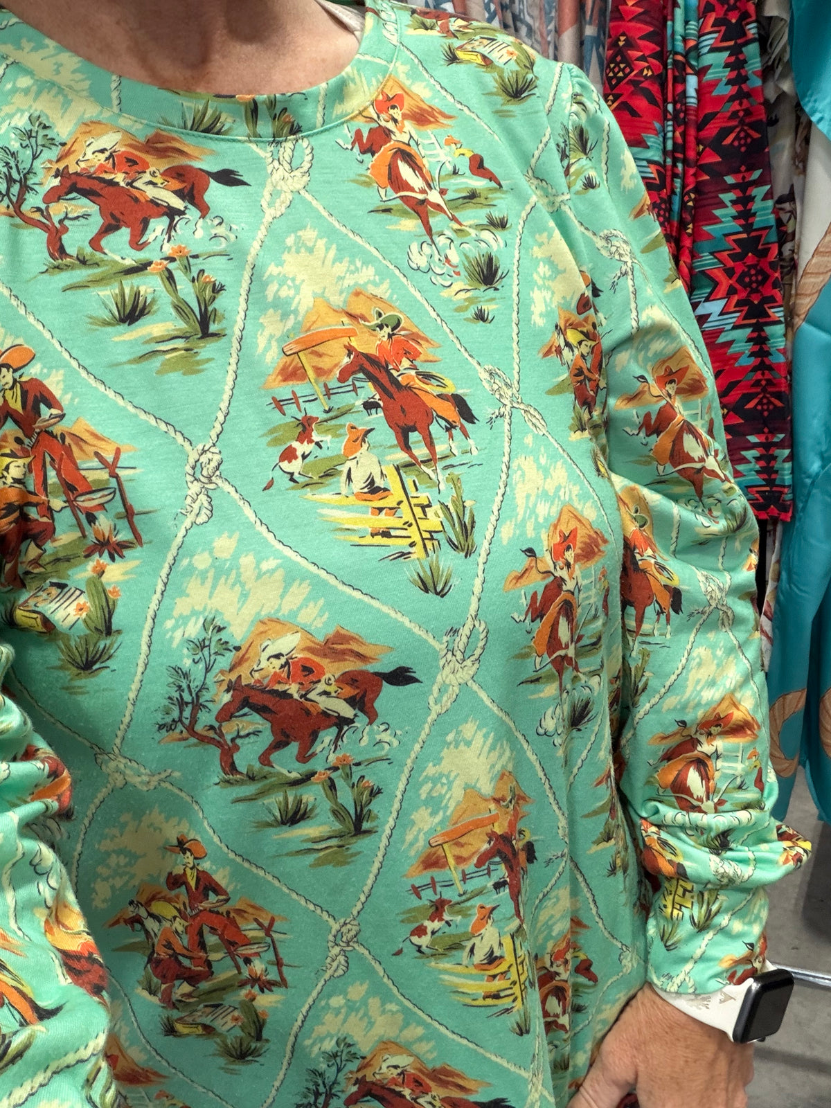 Retro Bucking Bronc Puff Sleeve Top