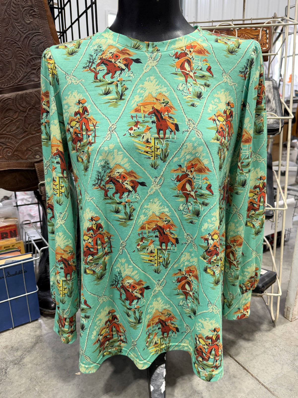 Retro Bucking Bronc Puff Sleeve Top