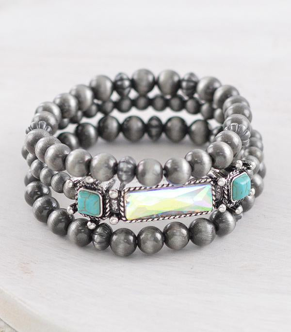 Triple Strand Western &amp; Glass Bead Bracelet Set