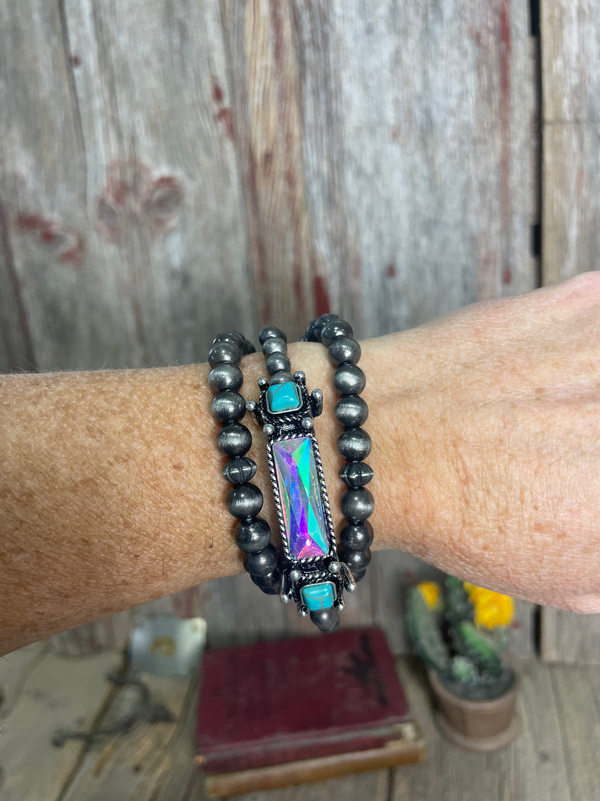 Triple Strand Western &amp; Glass Bead Bracelet Set