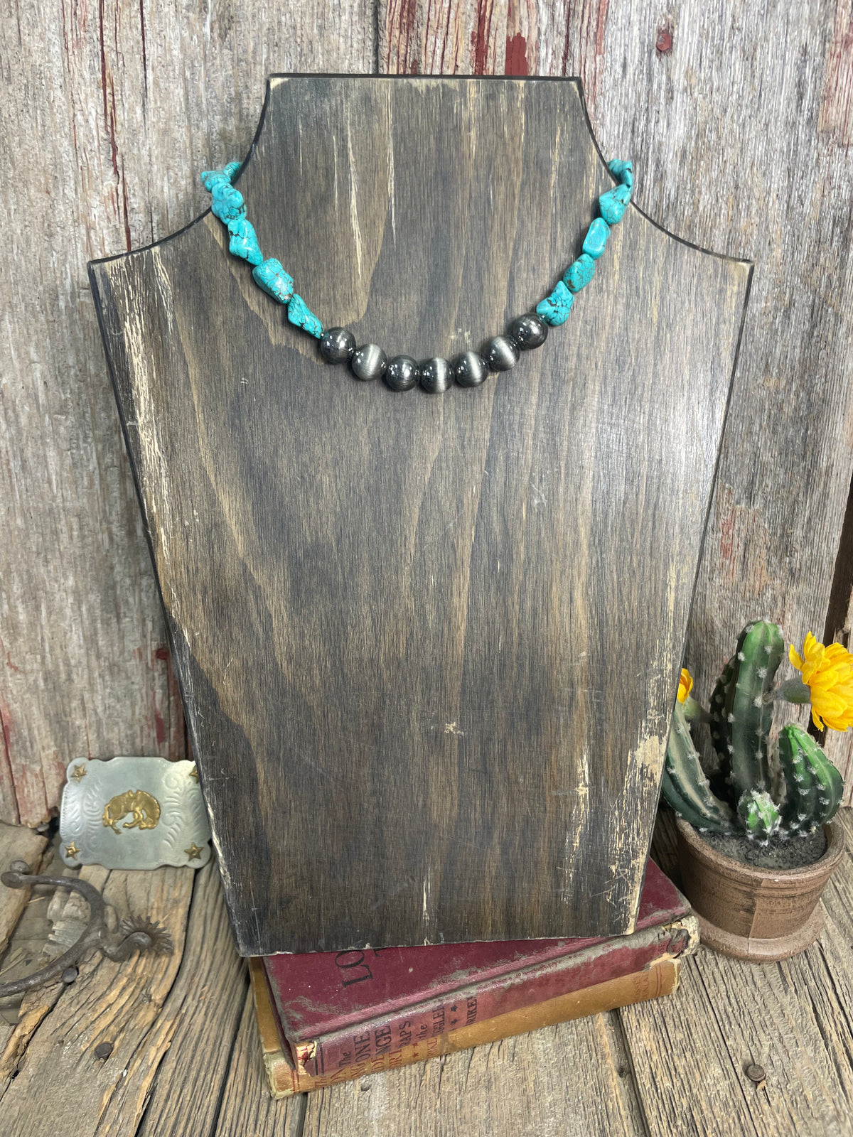 Turquoise Nugget &amp; Western Pearl Necklace Set