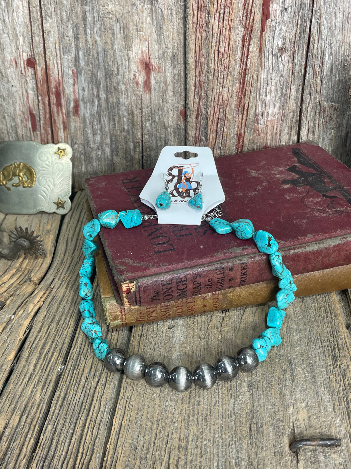 Turquoise Nugget &amp; Western Pearl Necklace Set