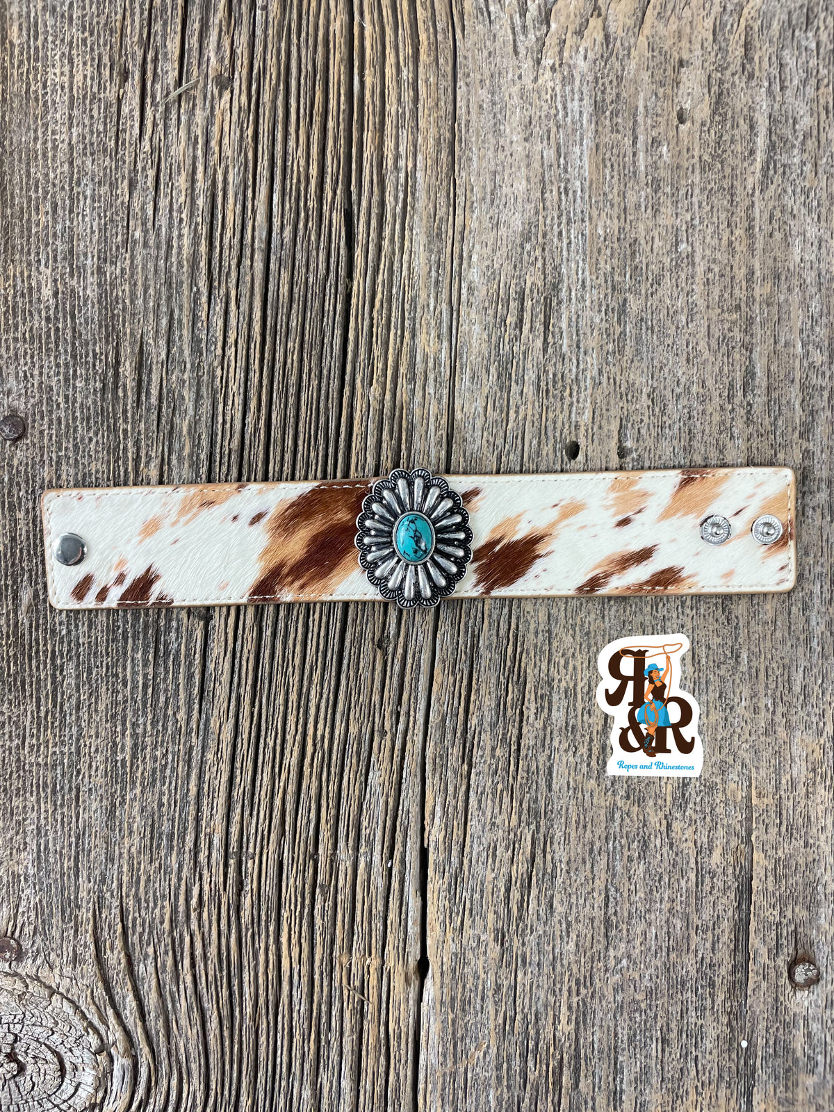 Hair On Hide &amp; Turquoise Concho Bracelet