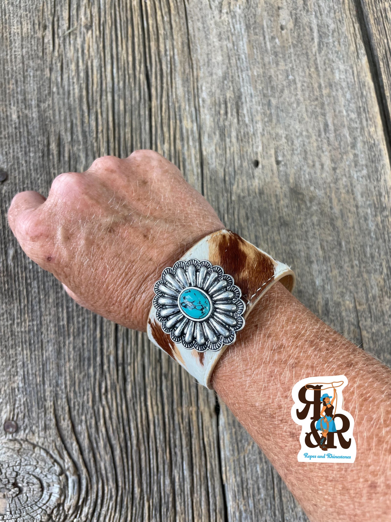 Hair On Hide & Turquoise Concho Bracelet