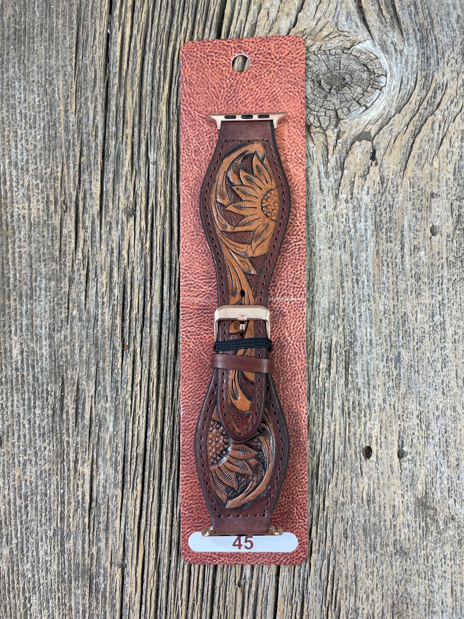 Tooled Leather Apple Watch Band Sunflower