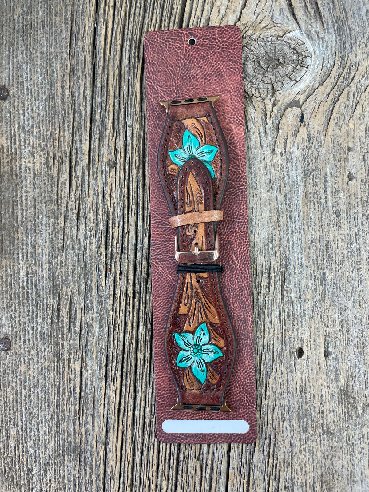 Tooled Leather Apple Watch Band Turquoise Flower