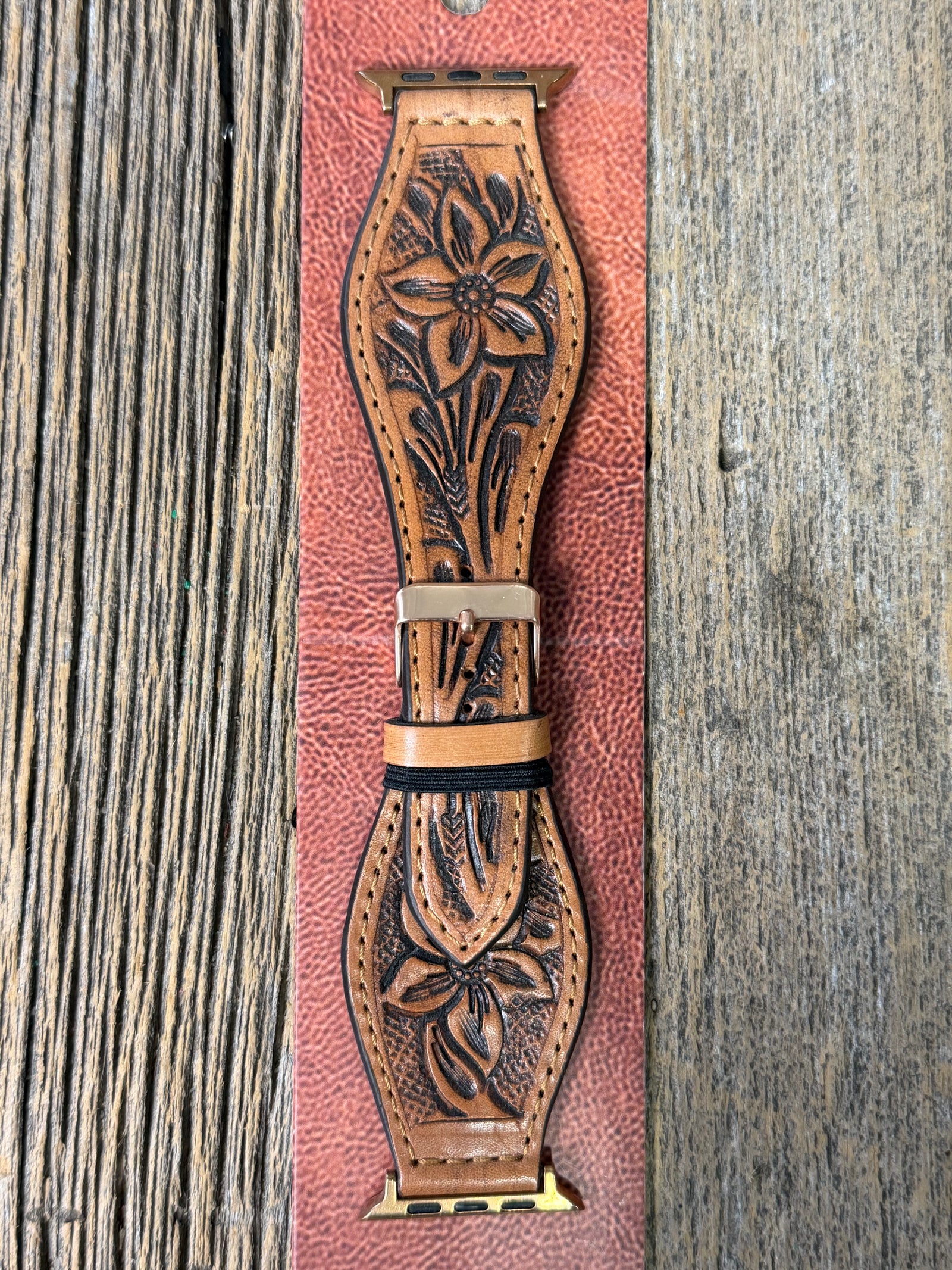Tooled Leather Flower Apple Watch Band