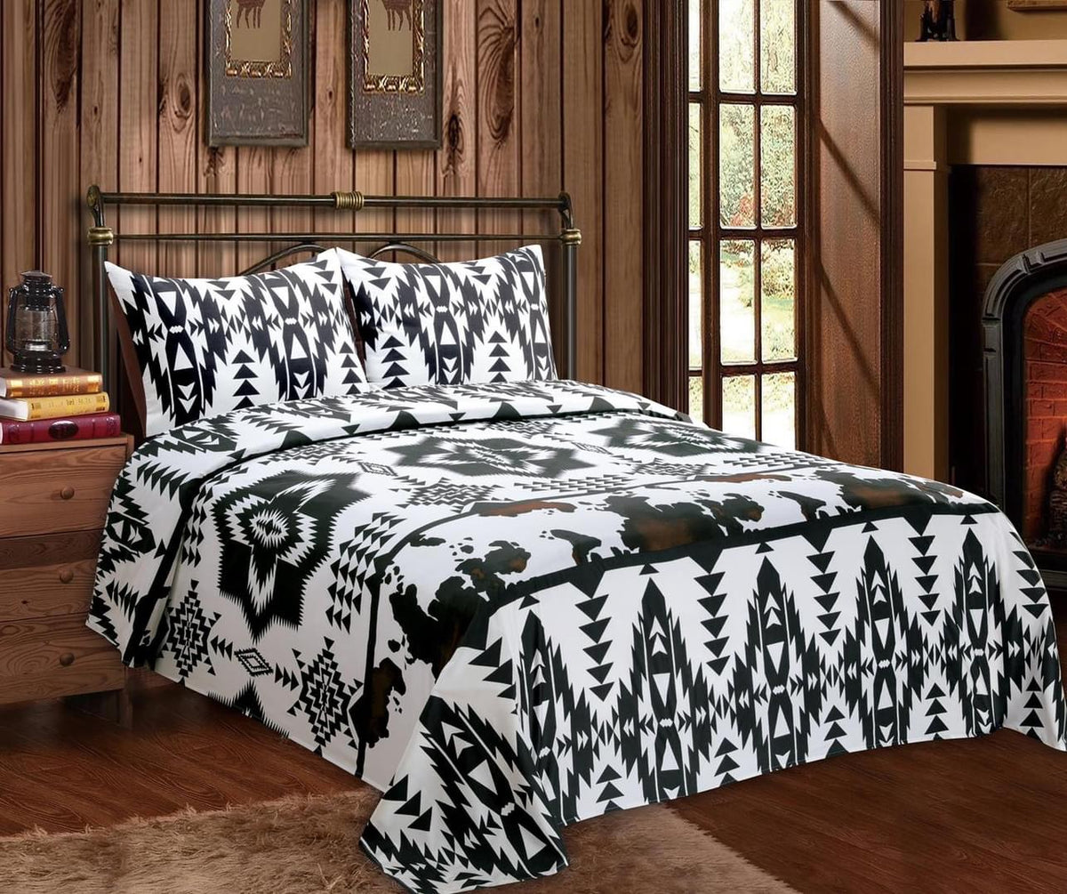 Cowhide Print &amp; Aztec Sheet Set