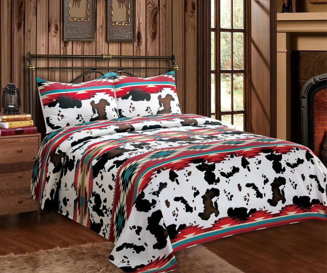 Cowhide & Red Aztec Sheet Set