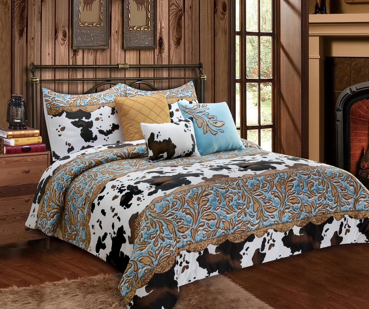 Cowhide &amp; Tooled Leather Comforter Set