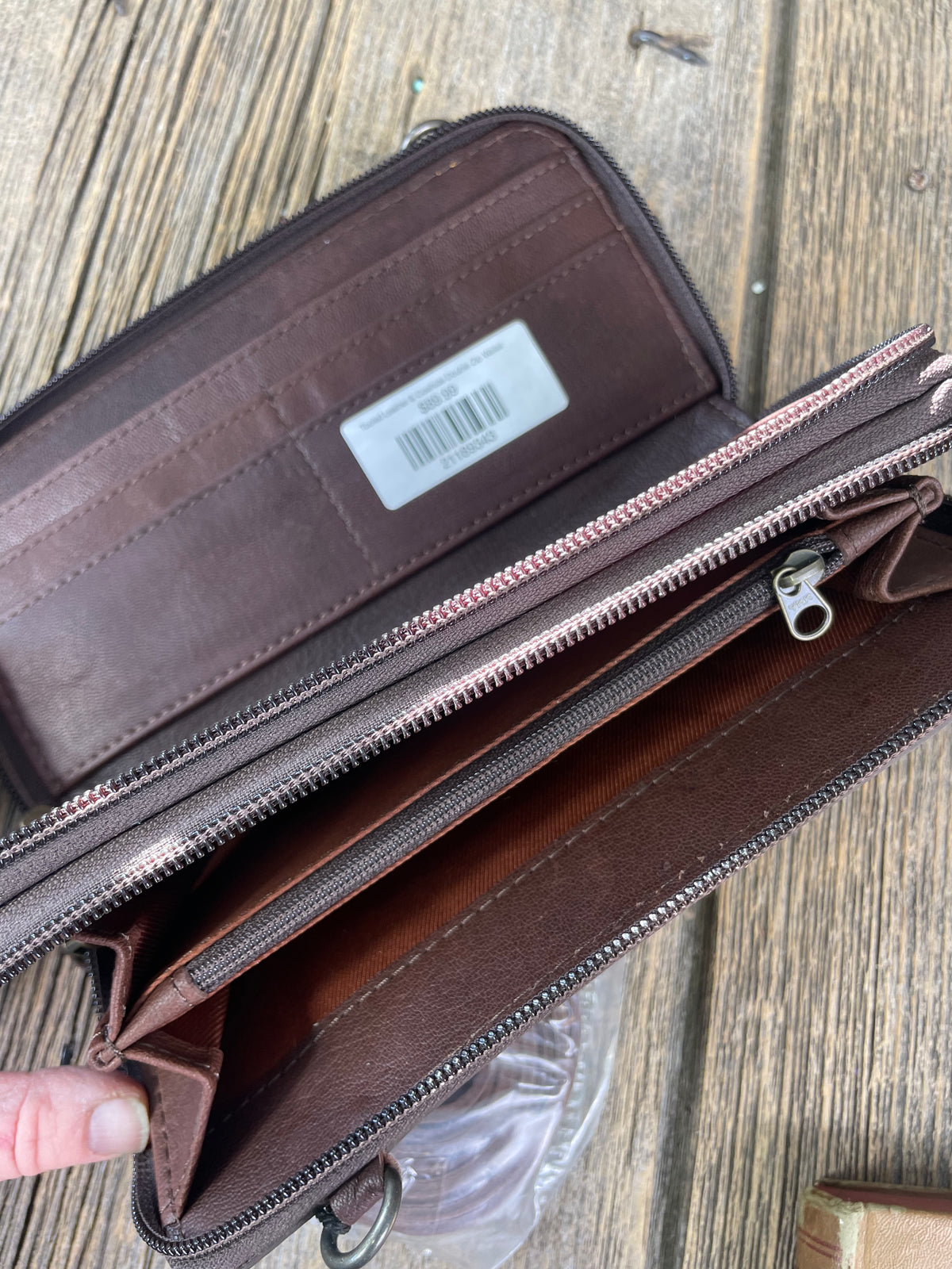 Tooled Leather &amp; Cowhide Double Zip Wallet