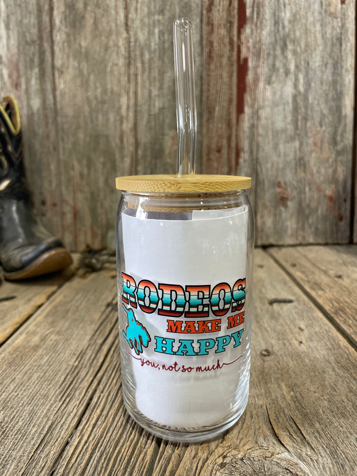Rodeos Make Me Happy Glass Cup 16 oz