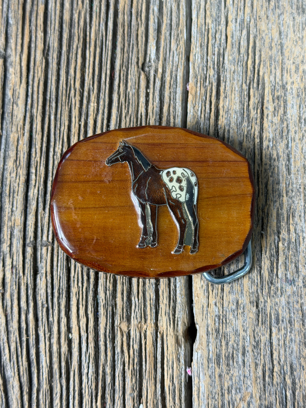 Appaloosa Horse Wood Belt Buckle