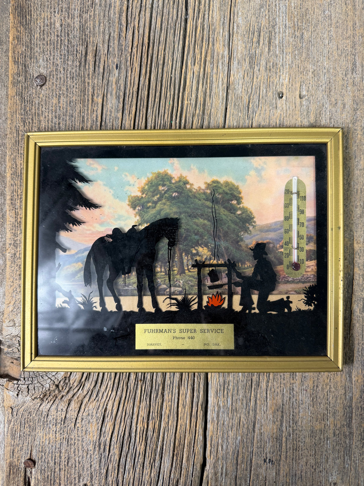 Cowboy Campfire Silhouette Advertising Thermometer
