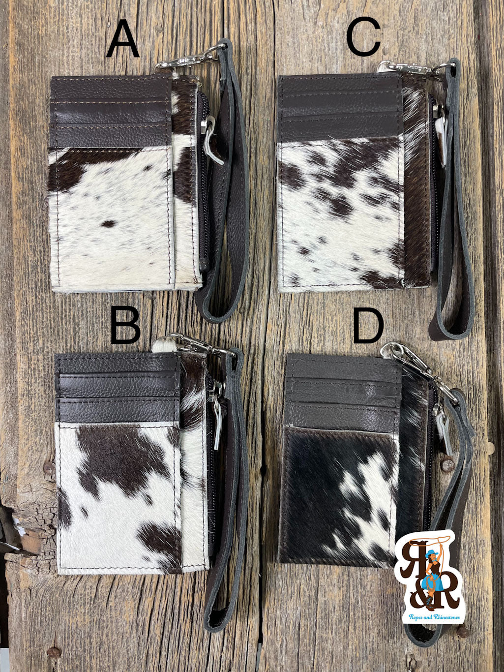 Cowhide Card &amp; Zipper Pouch Wristlet