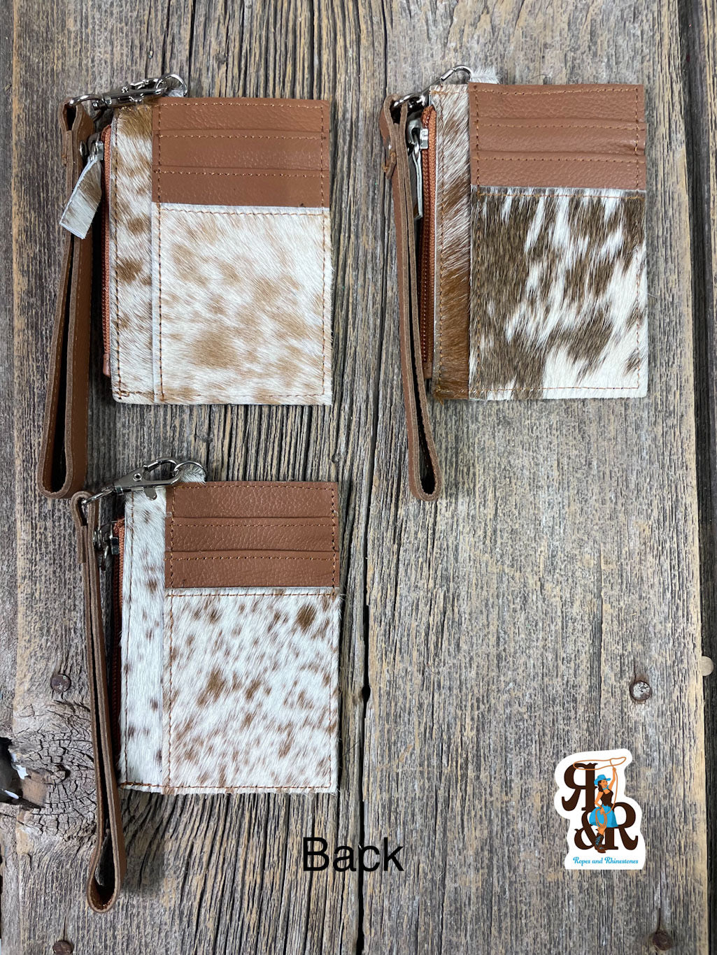 Cowhide Card &amp; Zipper Pouch Wristlet